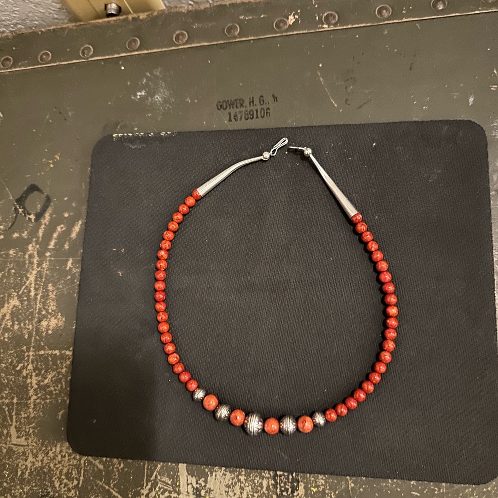 Hand Crafted Unique Earth “One of a Kind” Apple Coral & Sterling Silver Necklace